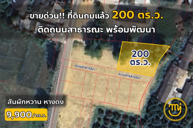 ที่ดินถมแล้ว 200 ตร.ว.พร้อมพัฒนา ติดถนนสาธารณะ สันผักหวาน [ติดต่อไผ่ 062-604-6651) (Code:051)]